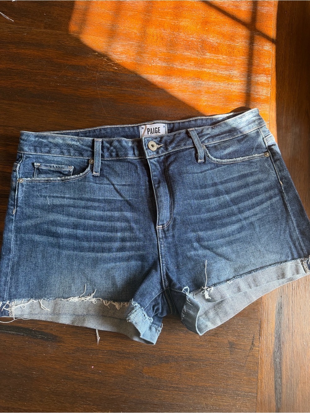 PAIGE Indigo Rolled Hem Denim Shorts